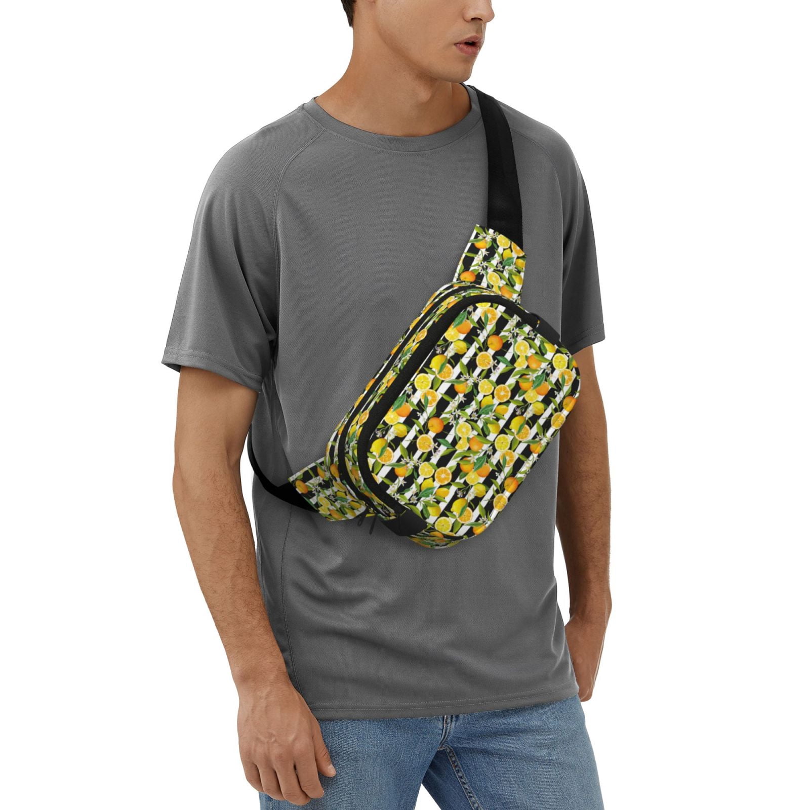 Picia Orange and Lemon Print Square Double-Layer Waist Bag Mini Adjustable Waist Belt Bag Exercise Running Travel Hiking