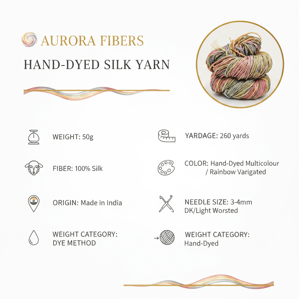 Knitsilk 3 ply Mulberry Silk Yarn Lace Weight Hand Tie and Dye Yarn (50 Grams) Variegated Rainbow Yarn - Knitting Tatting Weave Crochet (Sunflower)(Pack of 2)