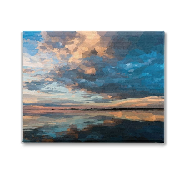 Stupell Industries Clouds & Sunset Reflection Landscape Painting Gallery Wrapped Canvas Art Print Wall Art, 20 x 16