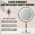 thumbnail image 4 of Lighted Magnifying Makeup Mirror 8" Rechargeable and 3 Color Dimmable, 1X/10X Magnification, LED Vanity Mirror with Lights for Desk, Bedroom, Bathroom, Brightness Adjustable, 4 of 8