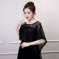 thumbnail image 3 of SWSMCLT Women's Lace Cape Short Sleeve ShrugLoose Tulle Short High Low Top Sheer Soft Poncho Party Basic Winter Black One Size, 3 of 4