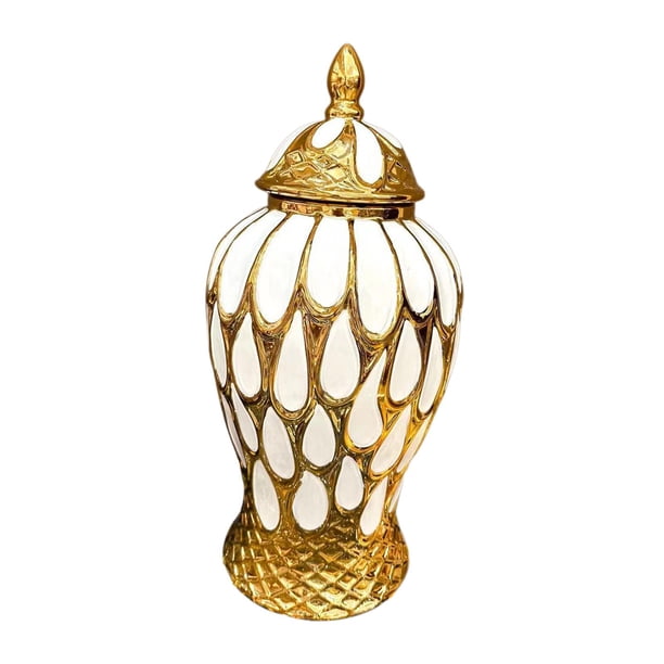 Jarrón de porcelana con diseño de jengibre, jarrón de cerámica, arreglo floral, tarro decorativo con tapa L