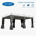 thumbnail image 6 of Domi Outdoor Louvered Pergola 12'×20', Aluminium Pergola with Adjustable Roof, Curtains and Netting, Hardtop Gazebo for Patio, Deck, Garden, Yard, Beach(Gray), 6 of 9