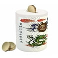 thumbnail image 2 of Dragon Piggy Bank, Japanese Manga Dragon with a Man with Kimono Geisha Tribal Characters, Ceramic Coin Bank Money Box for Cash Saving, 3.6" X 3.2", Green Blue, by Ambesonne, 2 of 4