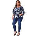 thumbnail image 3 of DARING DIVA Women's Plus Floral Flowy Sleeve Chiffon Blouses 2X Navy Blue, 3 of 6