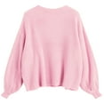 thumbnail image 3 of ZAFUL Women Casual Loose Badge Patched Oversized Pullover Sweater Pink One Size, 3 of 5