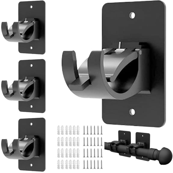 No Drill Curtain Rod Brackets 4 Pack , Adhesive Curtain Rod Holders Heavy Duty Adjustable Curtain Rod Hooks with Invisible Nail for Poles of up to 1.5 in for Apartment Bathroom Kitchen