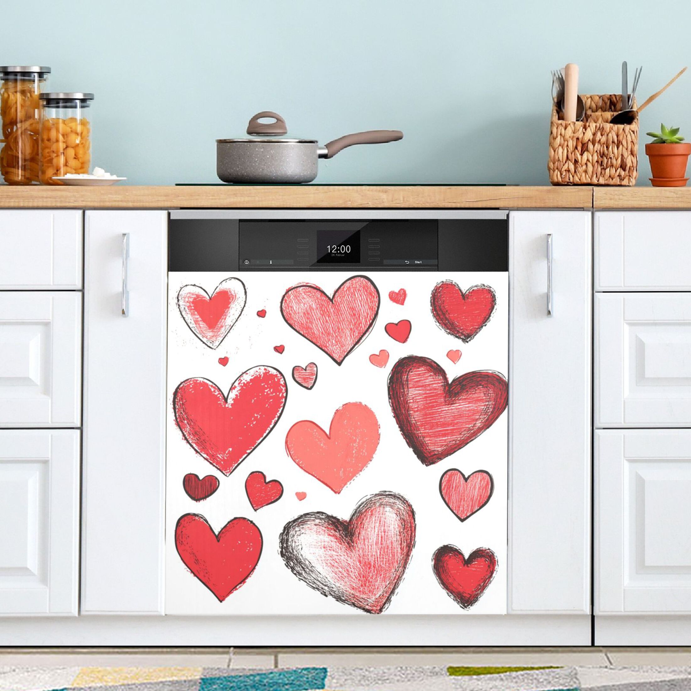Dishwasher Magnetic Sticker 23x26 Inch Refrigerator Magnetic Sticker Washing Machine Magnetic Sticker Kitchen Panel Magnetic Sticker Home Decor Beautiful Lines Red Love