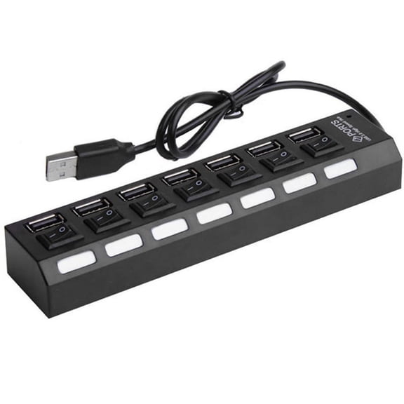 CHICHUMID High USB Hub 7-Port with Current Protection, Black, Desktop Use
