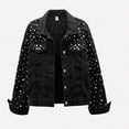 thumbnail image 3 of Zefriona Womens Cropped Denim Jacket Rhinestone Embellished Long Sleeve Casual Jean Coat Black Size S, 3 of 5