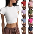 thumbnail image 4 of Outfmvch crop tops for women compression shirt Summer Basic Tees T Shirts for Women short sleeve crop Cotton Crop Tops spring tops for women Graphic Tees wrap top womens t shirts White XS, 4 of 4