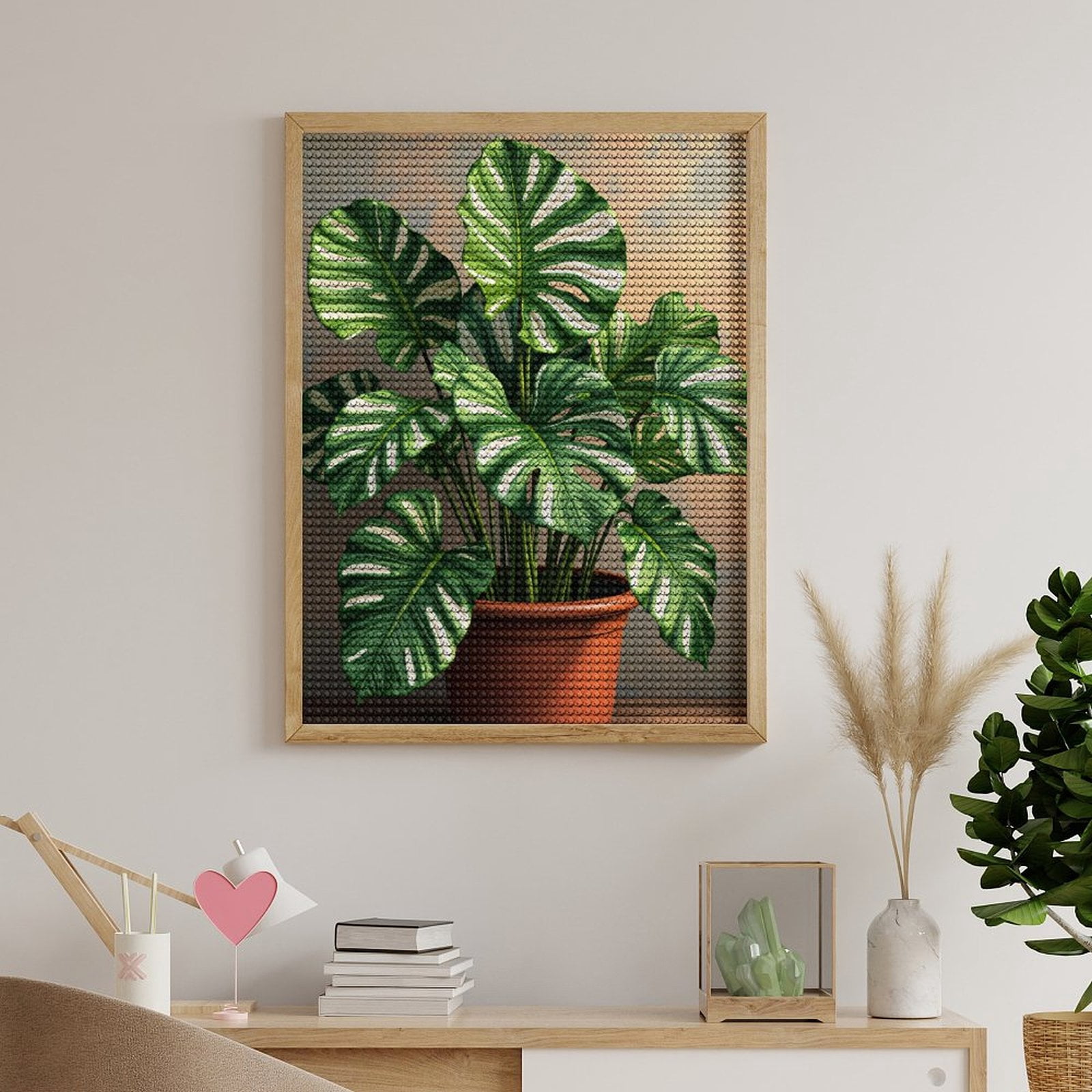 Diamond Art Kits for Adults, Plant Green Leaves Terra Cotta Pot 5D Diamond Painting Kits for Adults Beginners, DIY Full Drill Diamond Painting, Gem Art and Crafts 12x16
