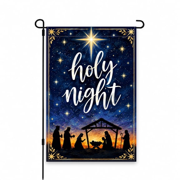 Holy Night Nativity Scene Garden Flag 12x18 Inch, Blue Sky, Christmas Outdoor Decor for Patio, Lawn, Porch, Yard Holiday Display