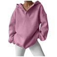thumbnail image 3 of Xudanell Womens V Neck Sweatshirts Oversized Hoodie Pocket Fleece Lined Casual Sweatshirt Athletic Clothes Pullover Pink XL, 3 of 9