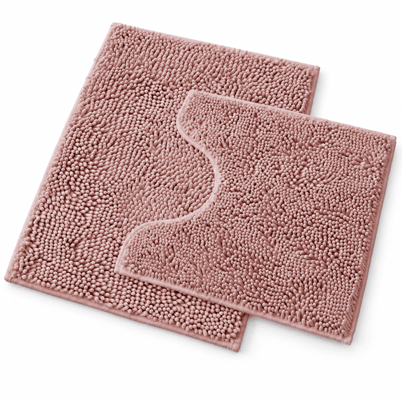 Dusty Rose 2 Piece Super Absorbent Chenille Bathroom Rug Set