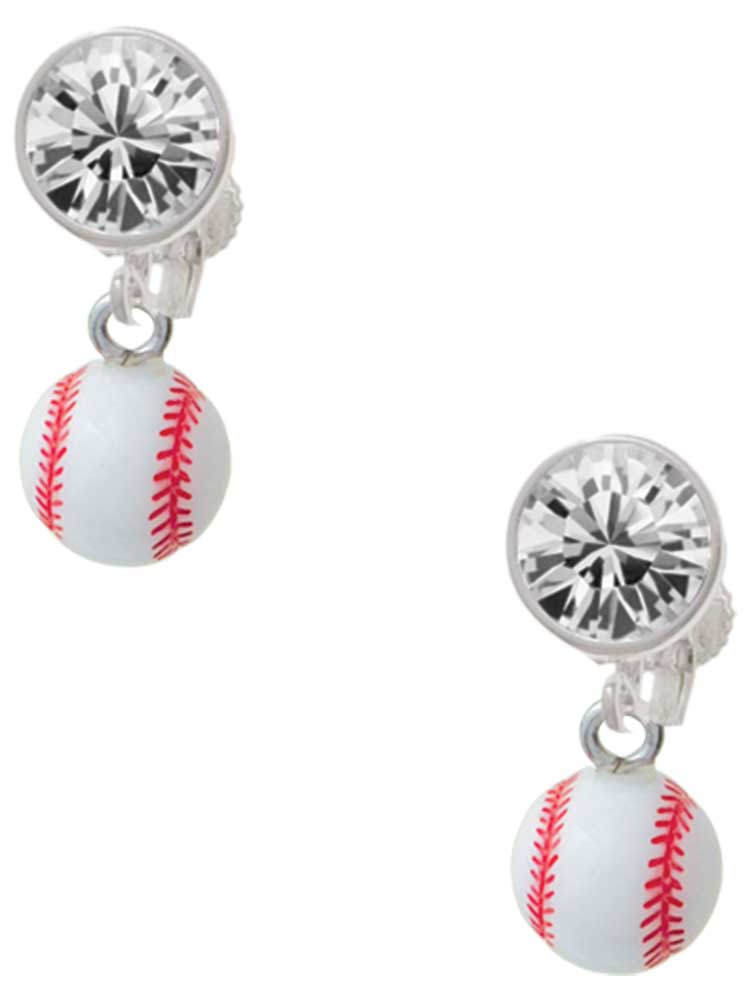 Crystal Baseball Trendy Earrings Dangle Drop Earrings Silver Red