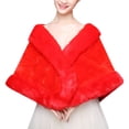 thumbnail image 1 of EeaseMX Chal de felpa para novia, cálido para invierno, accesorio para vestido de novia, chal de novia (rojo), 1 of 8