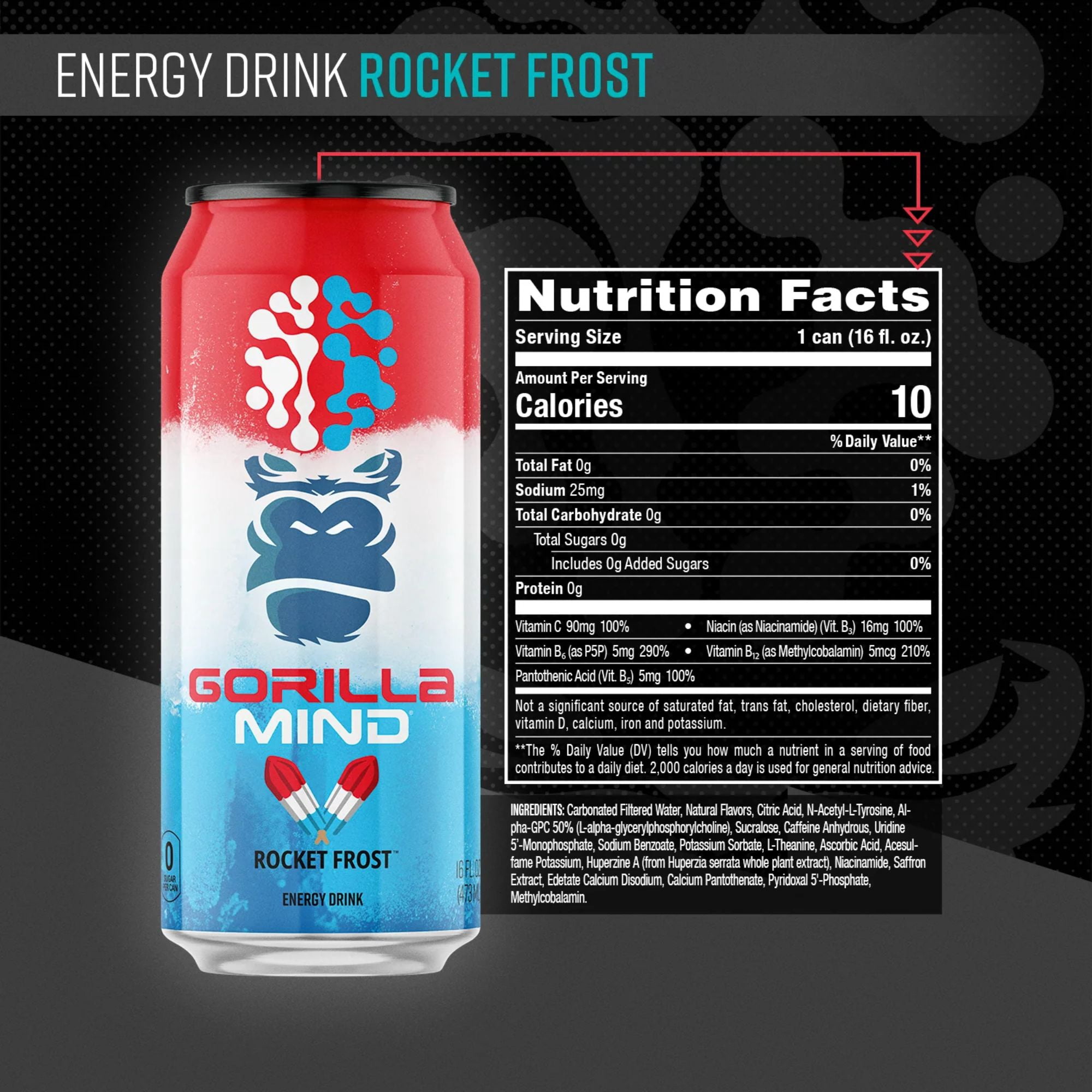 Gorilla Mind Energy Drink 4‑Flavor Sampler Pack, 16oz Cans (4 Count)