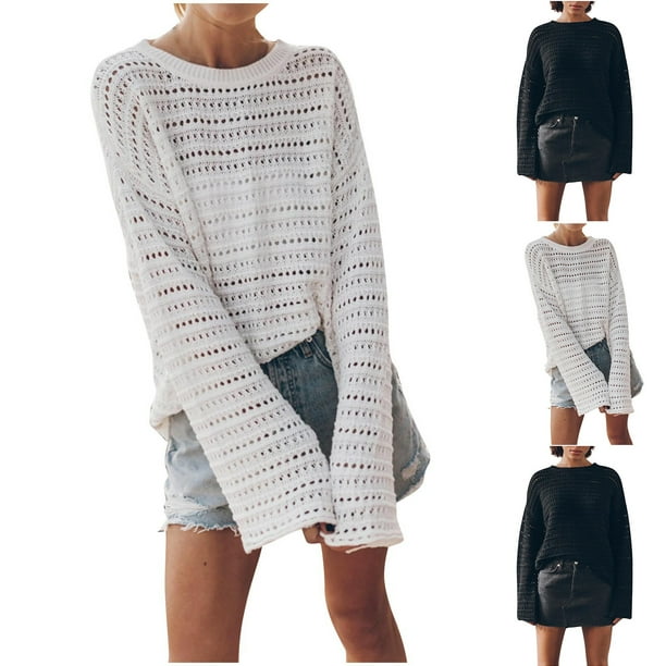 Tops de manga larga,Blusa informal de poliéster con cuello redondo y manga larga para mujer, con botones frontales para uso diario, sopatenor