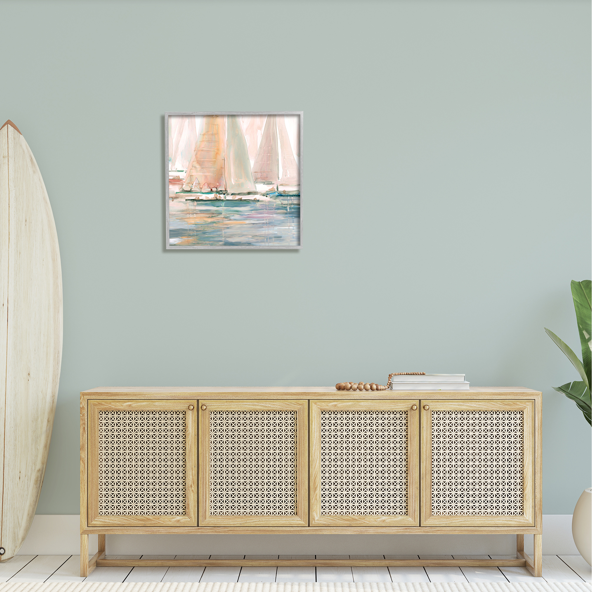 Stupell Industries Warm Sunlit Sailboats Reflection Ocean Water Surface Painting Gray Framed Art Print Wall Art, Design by Carol Robinson