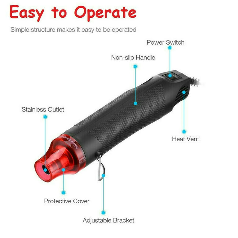Mini Heat Gun Tool, Electric 300W Heating Nozzle Portable Hot Air Gun with  Reflector Nozzle and Heat Shrink Tubing for Epoxy Resin, Crafts, Embossing,  Shrink Wrapping, Vinyl,Electronics DIY 