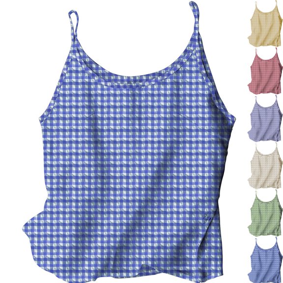 Admvng Summer Tops for Women 2025 Sleeveless Linen Checkered Loose Round Neck Tank Top Admvng S-3XL