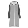 thumbnail image 3 of Women's Color Block Hoodies Long Sweatshirts Coat Zipper Fleece Jacket Fall Winter Lightweight Casual Long Sleeve Coat with Pockets, 3 of 5