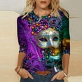 thumbnail image 2 of Penkiiy Women's Mardi Gras Fashion Printing Casual Round-Neck 3/4 Sleeve T-shirt Blouse 3XL Multicolor, 2 of 5