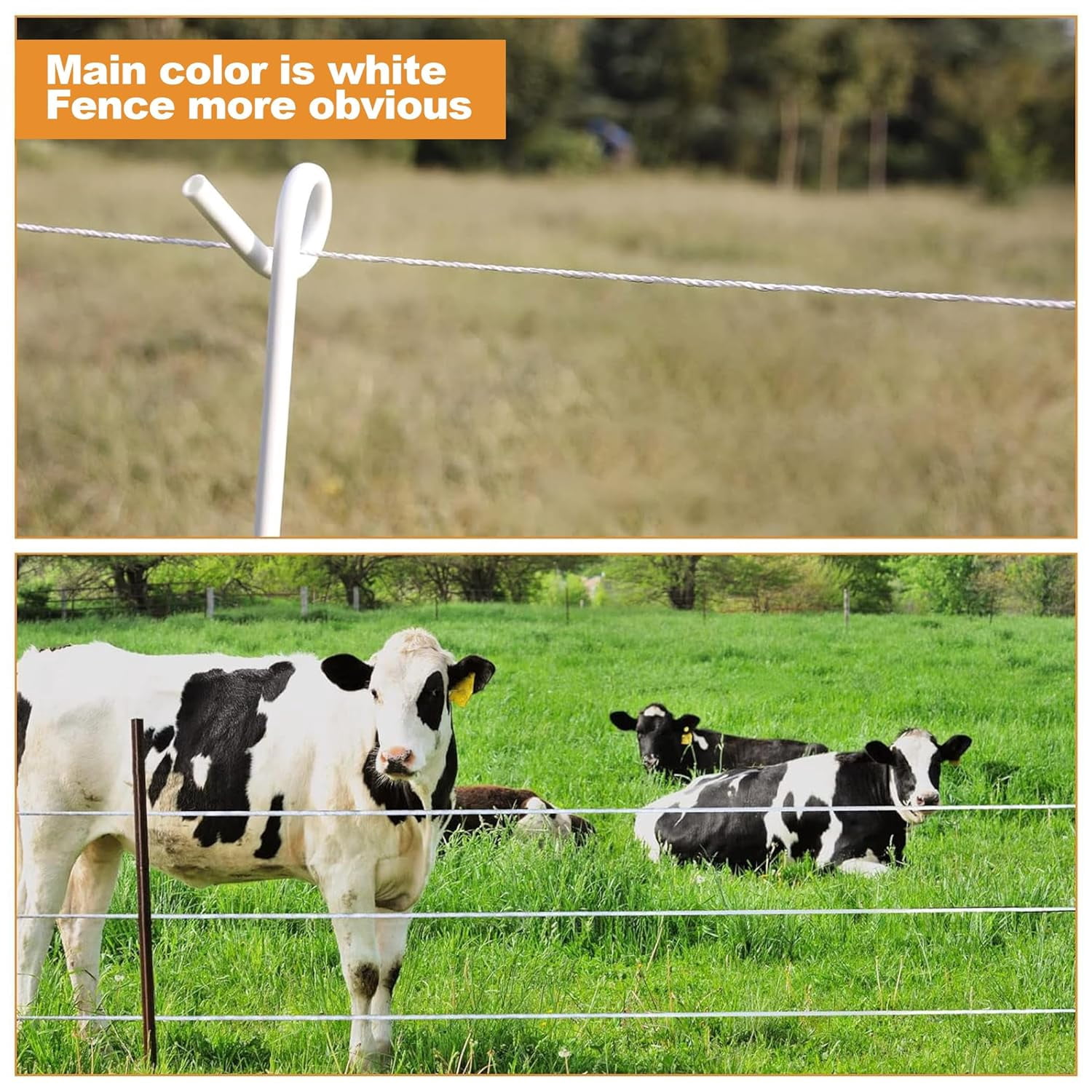 Electric Fence Poly wire for Fencing 3280ft 6 Stainless Steel Conductors UV-Resistant, White