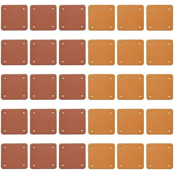 30Pcs 2 Colors Imitation Leather Label Tags Leather Blank Tag 2x2 Inch Square Leather Labels with 4-Hole Blank Imitation Leather Tags for Stamping DIY Labels Jeans Bags Accessories DIY Crafts