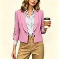 thumbnail image 2 of Sahpxhe Cropped Blazers for Women Ruched 3/4 Sleeve Shawl Collar One Button Suit Jacket Relaxed Casual Trendy Business Officewear Pink L, 2 of 9