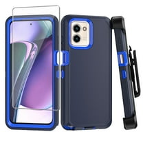 TASHHAR Moto G Play 2024 Case with Belt Clip Holster and Screen Protector Military Grade Protection 3 in 1 Shockproof Armor Rugged Durable for Motorola G Play 2024 Phone - Dark Blue Blue