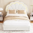 thumbnail image 3 of Full Size Bed Frame for  Velvet Upholstered Headboard with 2 Storage Drawers Princess Style Platform Bed   Wood Slats No Box Spring Needed Easy Assembly,Beige, 3 of 7
