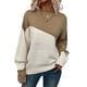 thumbnail image 2 of Suéter Casual de Color Block para Mujer, Cuello Redondo, Larga, Punto Acanalado Caqui M, 2 of 8