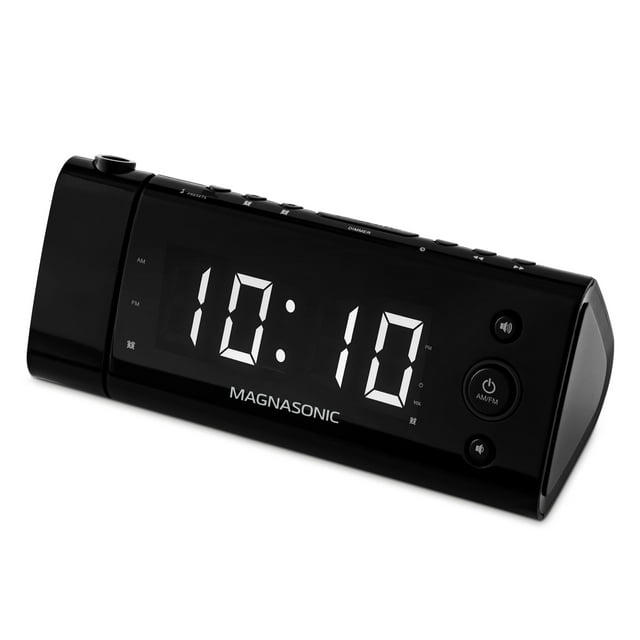 Magnasonic USB Recharge Radio Réveil avec Projection de Temps, Batterie de Secours, Automatique de l'Heure Réglée, Double Alarme, 1,2" Écran LED pour Smartphones et Tablettes (EAAC475W)