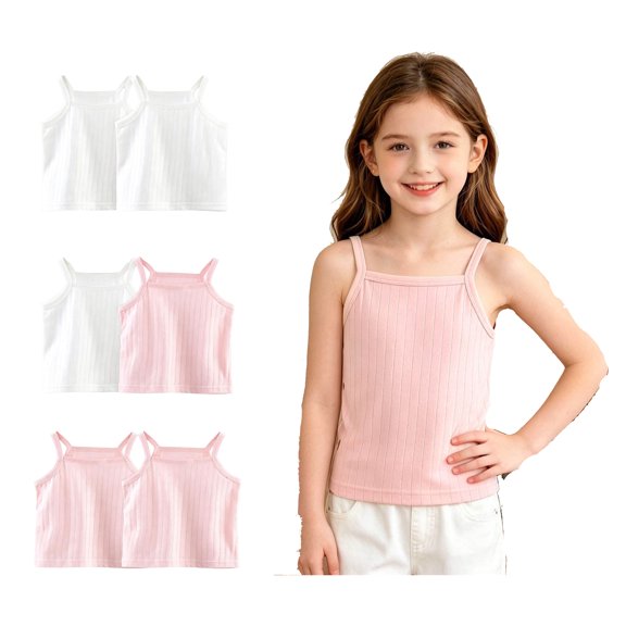 Teylalorva Kids Girls Cotton Underwear Sleeveless Classic Fit Comfort Soft Summer Casual Trendy Tank Tops 2PC A White Size 1T