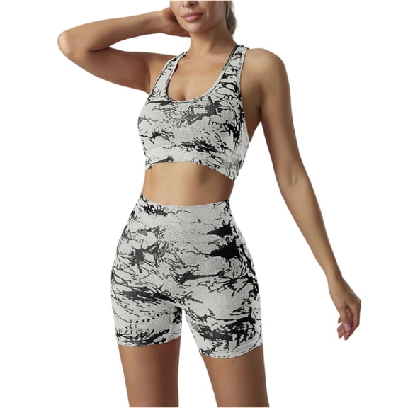 CIENVNSTG Two Piece Workout Sets for Women Summer Seamless High Waist Shorts Yoga Outfits Sports Bra Gym Shorts Workout Gym Yoga Black L