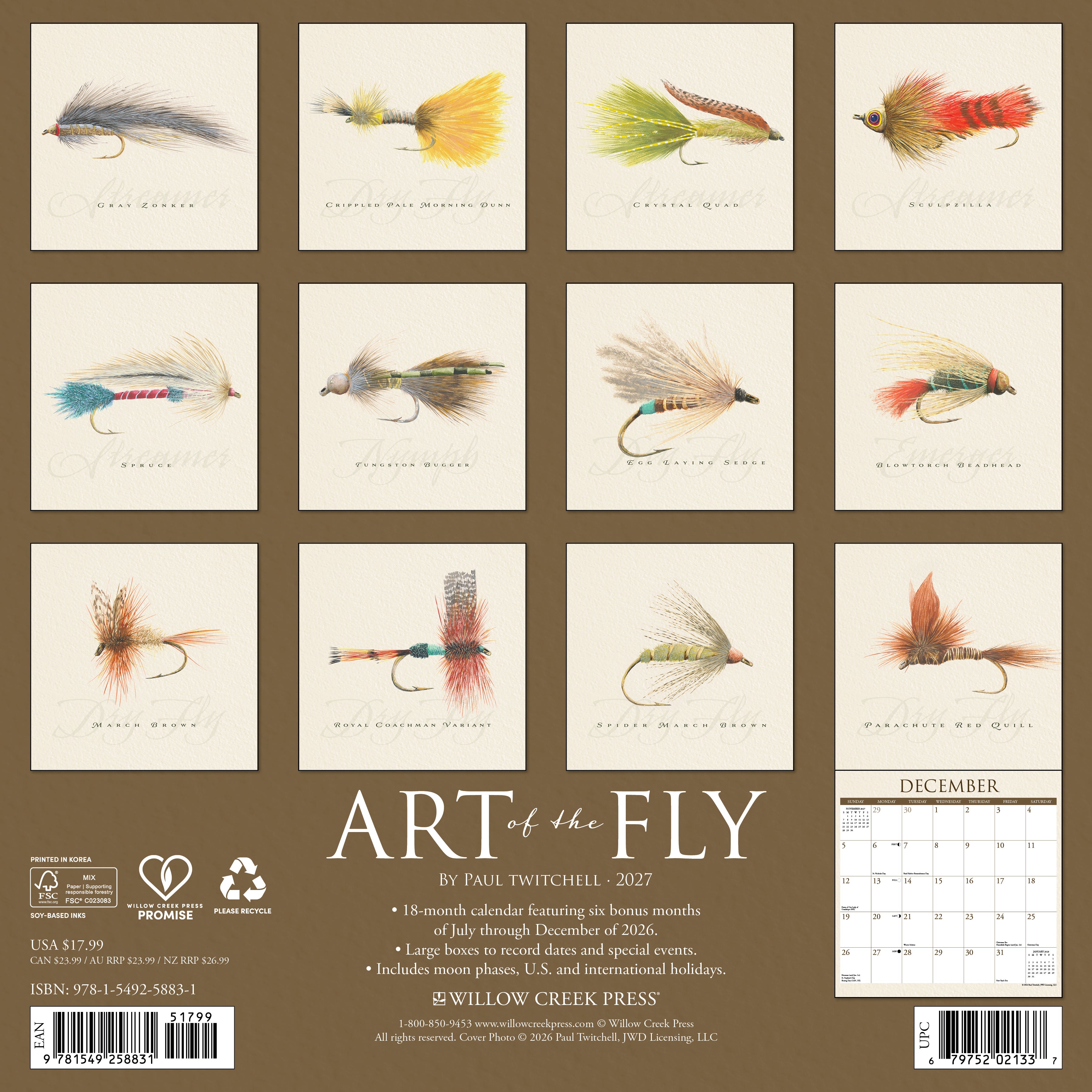 Willow Creek Press, Art of the Fly (Paul Twitchell) 2027 Wall Calendar