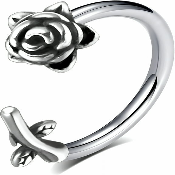 DESIGNICE 16G Rose Flower Lip Rings Surgical Steel Snake Bite Jewelry for Lip Piercing, Horseshoe Labret Jewelry, 16 Gauge 16G-12mm