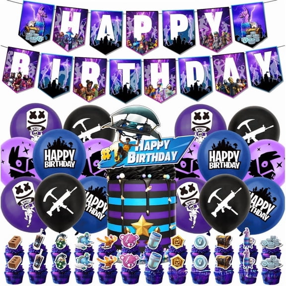 New Cartoon Game Fort-night Birthday Theme Party Decoration Supplies, Including Banner, Flag, Cake Topper, Flag, Balloon Set
