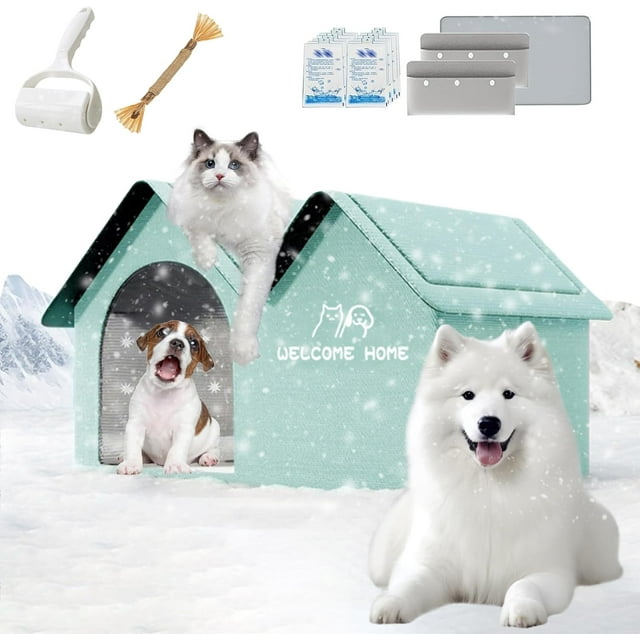 og House with Ac, Weatherproof Pet Ac Houses, with Removable Pad & Ice Pack, for Dogs & Cats, Suitable for All Seasons (Bule, XL)