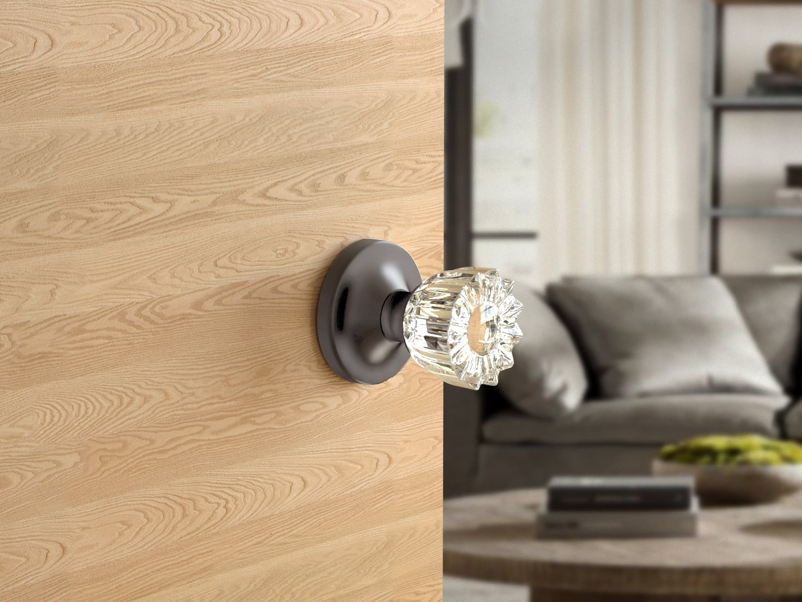 Passage Vintage Fluted Crystal Door Knobs Dark Grey Round Rosette