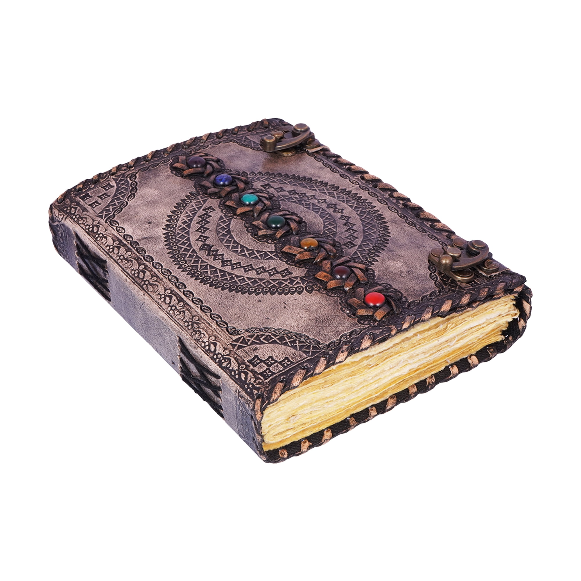 Antique Color Chakra Journal – Handmade 6x8 Embossed Leather Notebook with Seven Chakra Design