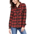 thumbnail image 6 of MODA NOVA Junior's Check Roll Up Sleeves Flap Pockets Brushed Shirt, 6 of 7