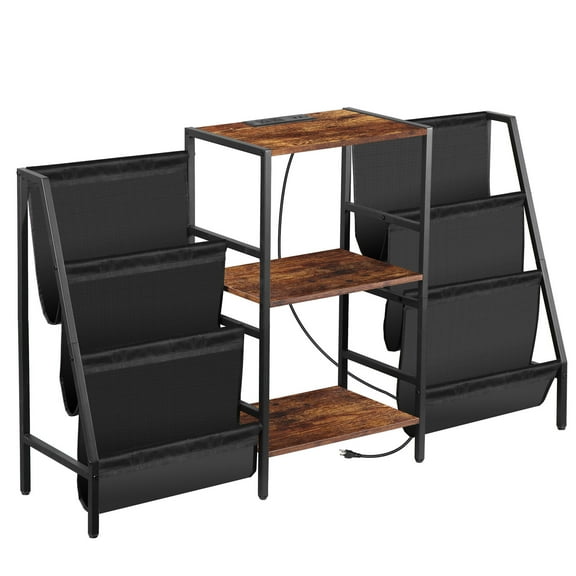 LINJH Record Player Stand with 3-Tier Vinyl Storage & Power Outlet - Holds Up to 280 Albums for Turntable Setup & Vinyl Collection Organization