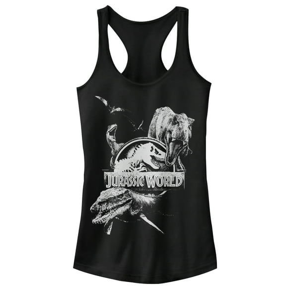 Junior's Jurassic World: Fallen Kingdom Logo Attack Racerback Tank Top Black Medium