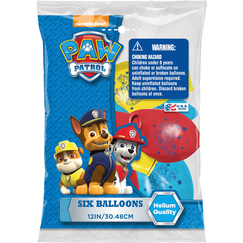 (4 pack) Nickelodeon 6 Count 12" Paw Patrol Balloons in Red, Blue, and Yellow for all Occasions and Ages
