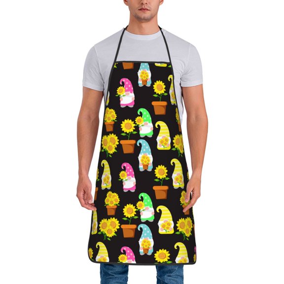 Naloa 1Pack Adjustable Bib Apron Waterdrop Resistant Cooking Kitchen Aprons for Women Men Chef, Gnomes With Sunflowers Print