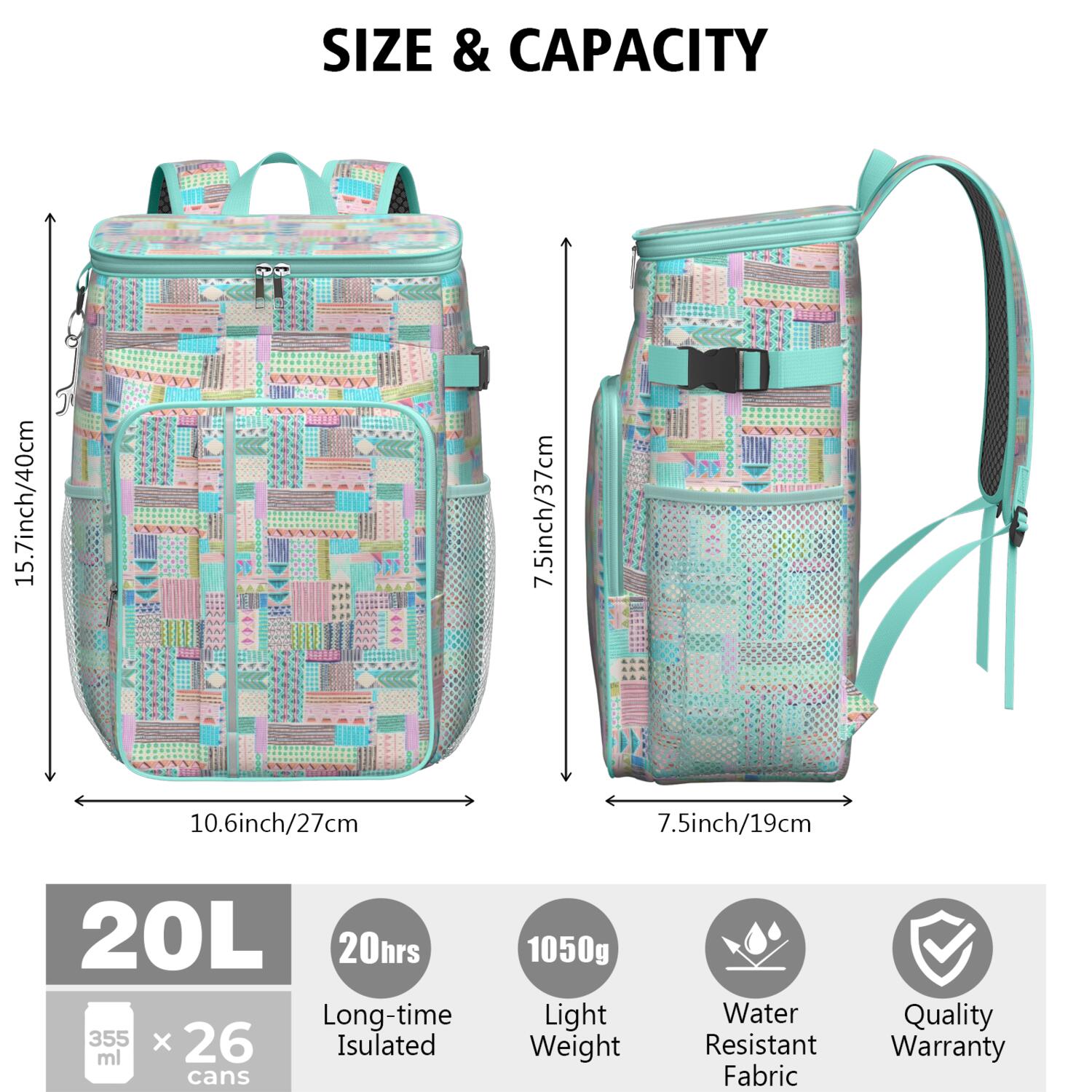 Travel Cooler Bag - Boho Bohemia Flower Camping Beer Cooler Backpack with Bottle Opener- Waterproof Insulated Picnic Backpacks - Cooler Bag for Beach