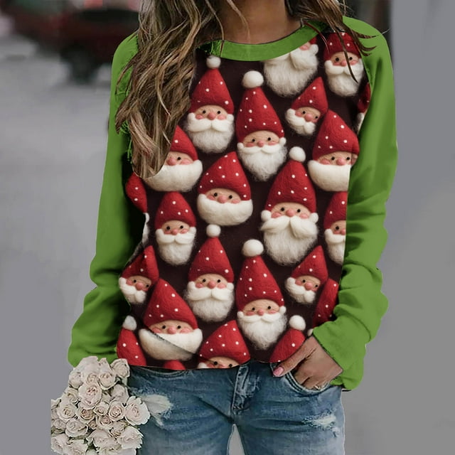 Birdeem Blouse de Noël Imprimée à Manches Longues pour Femmes Col Rond Tunique Décontractée